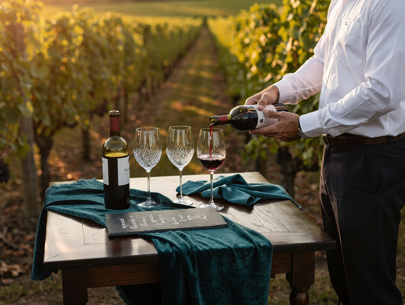 Private wine and olive oil tasting table under rustic wooden pergola