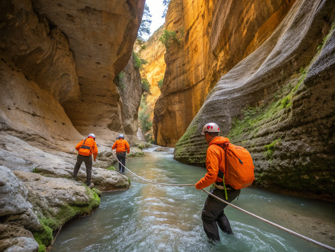 Walkway attached to vertical limestone cliff in the Caminito del Rey gorge