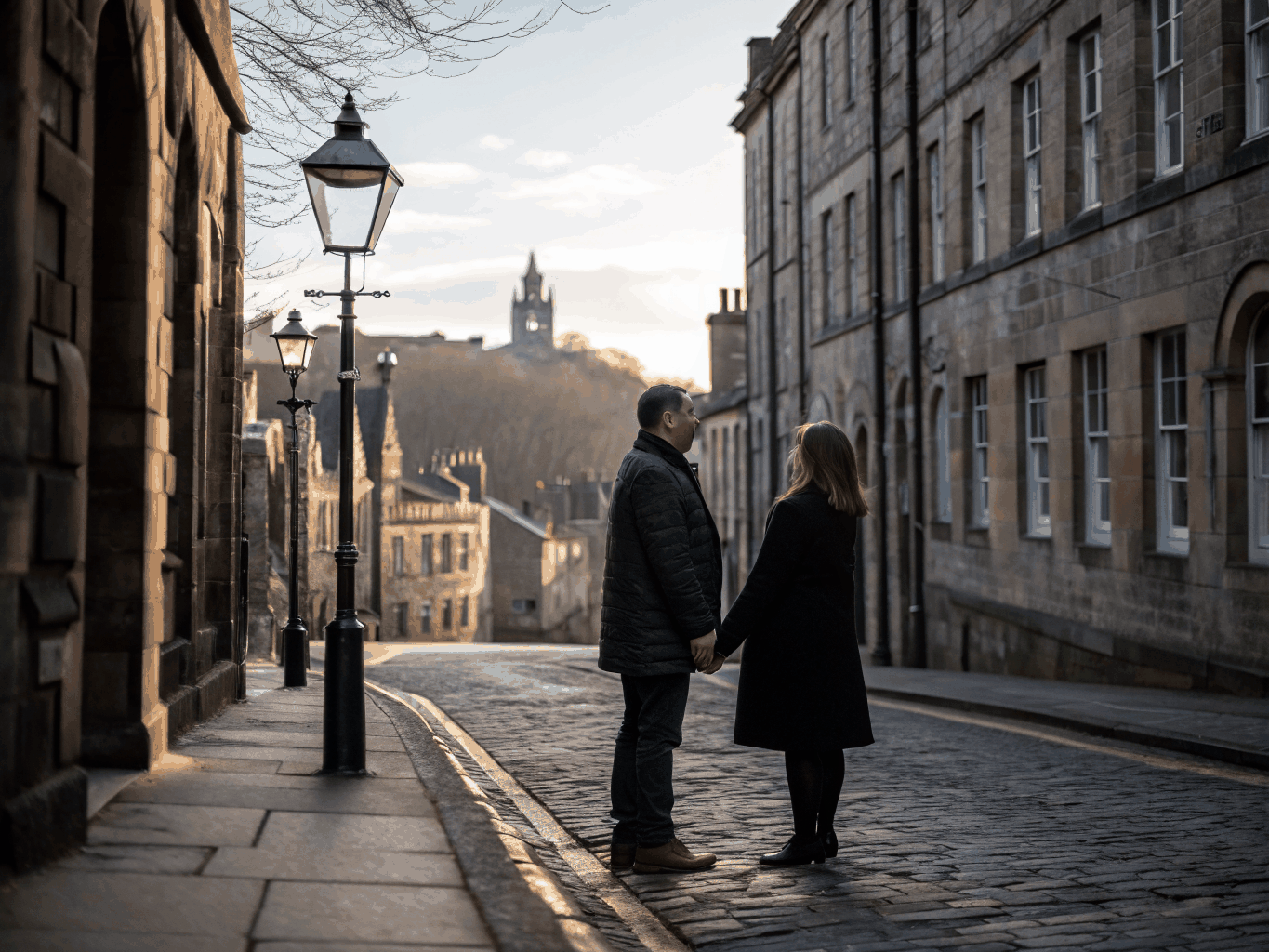 Historic stone architecture and cobbled streets of Edinburgh Old Town