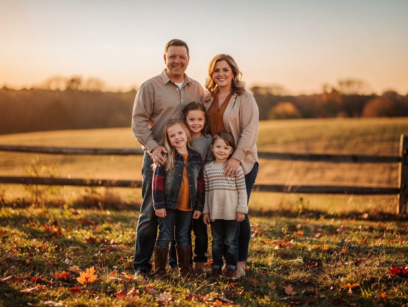 Family enjoying scenic Highland hillside together