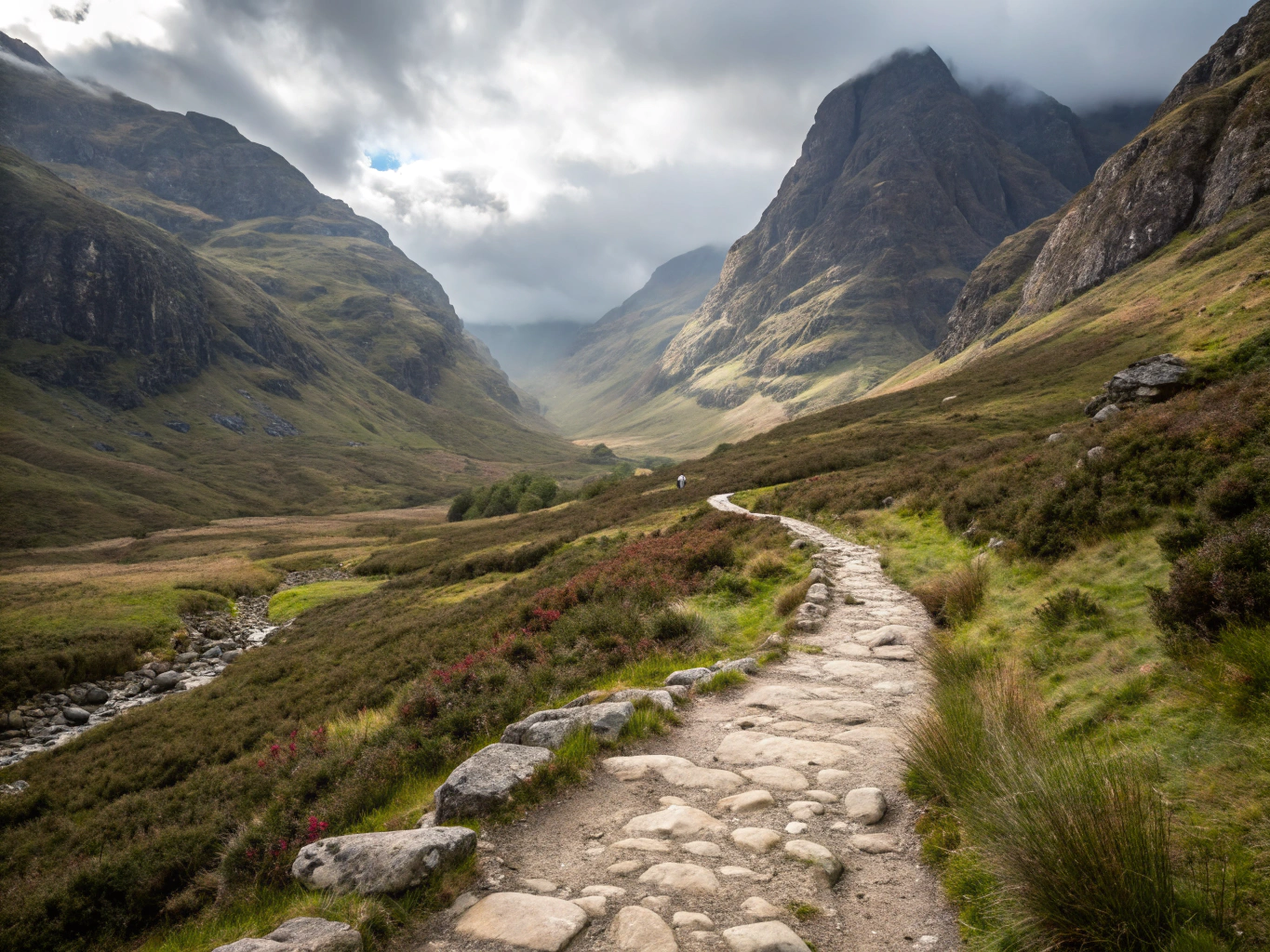 Moody mist hanging over the mountains of Glencoe valley