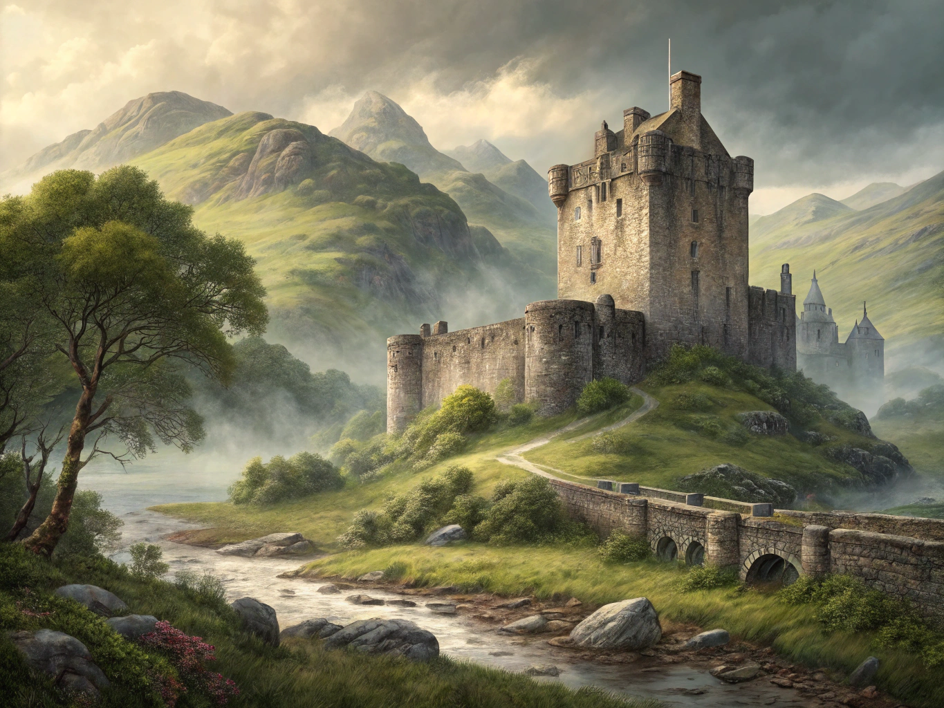 Medieval stone castle fortress perched on a rocky Scottish promontory