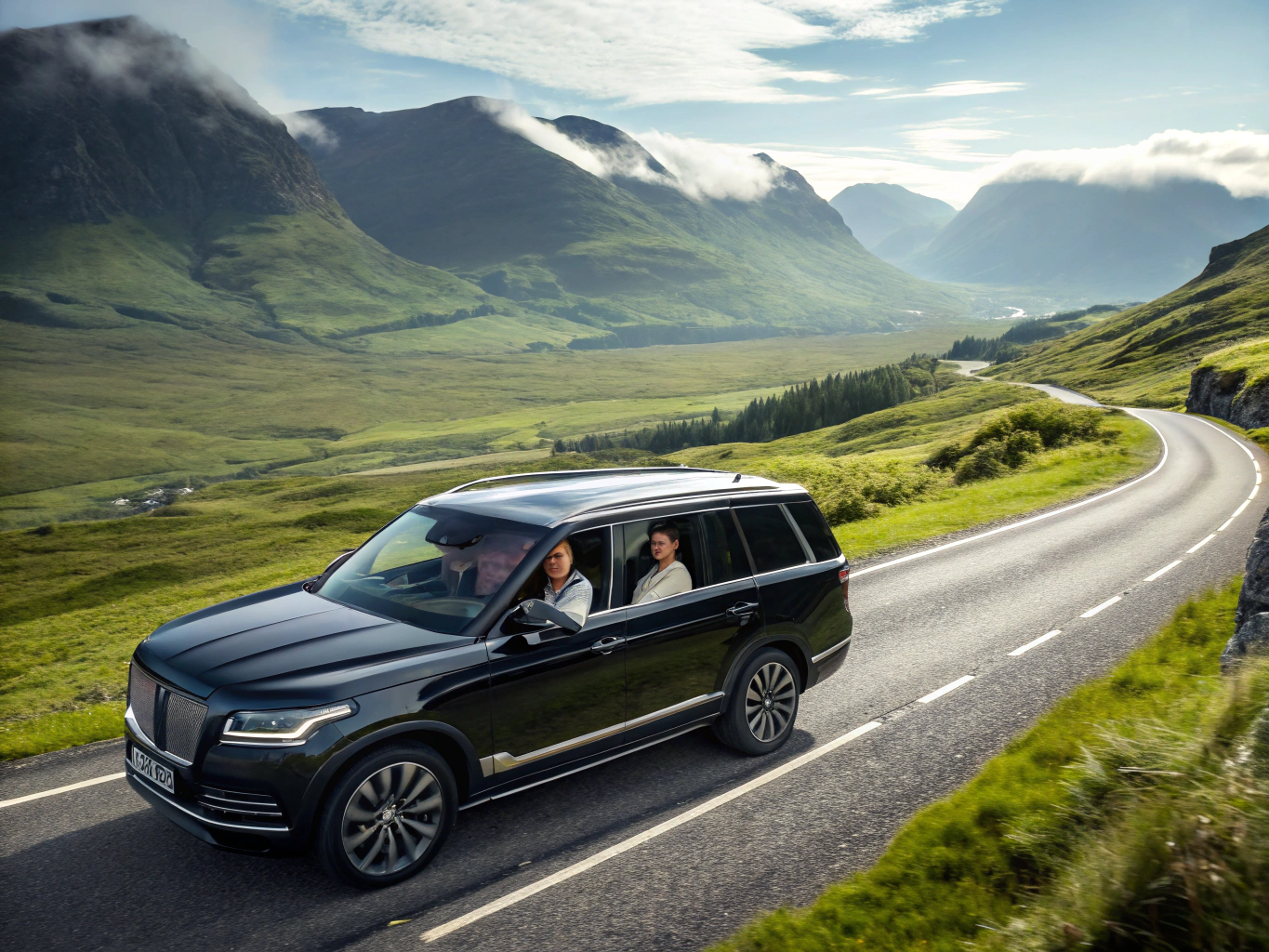 Dramatic Scottish Highland landscape with serene glen road