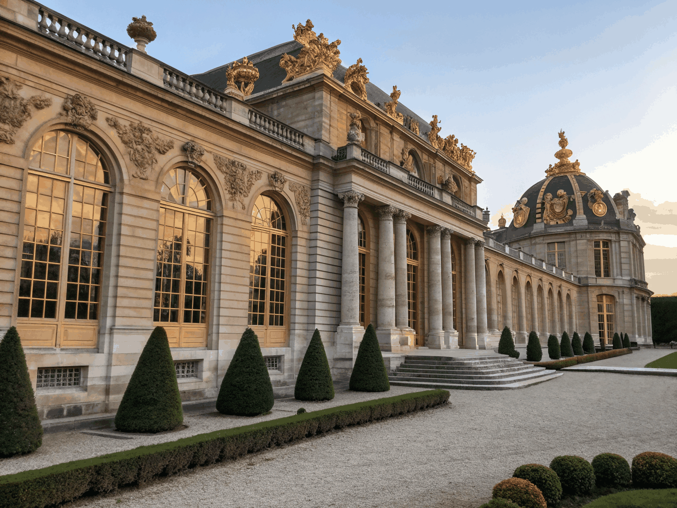 Grand stone architecture and arched galleries of a historic Scottish royal palace