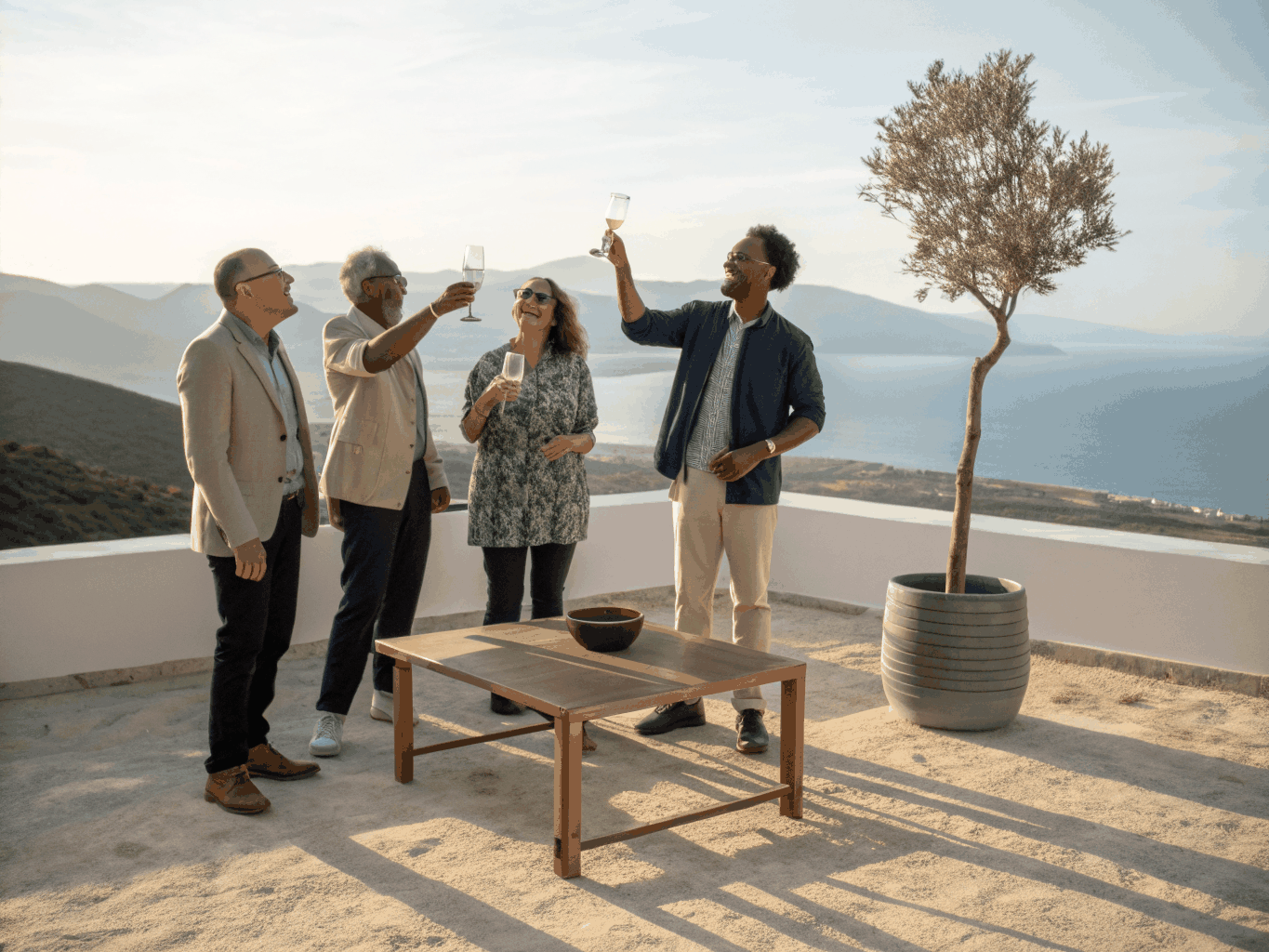 Travellers and their private guide enjoying a farewell celebration
